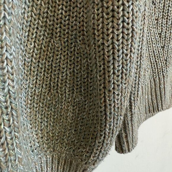 H&M Green & Metallic Gold Tight Knit Balloon Sleeve Sweater Small Cozy Fall - Picture 4 of 12